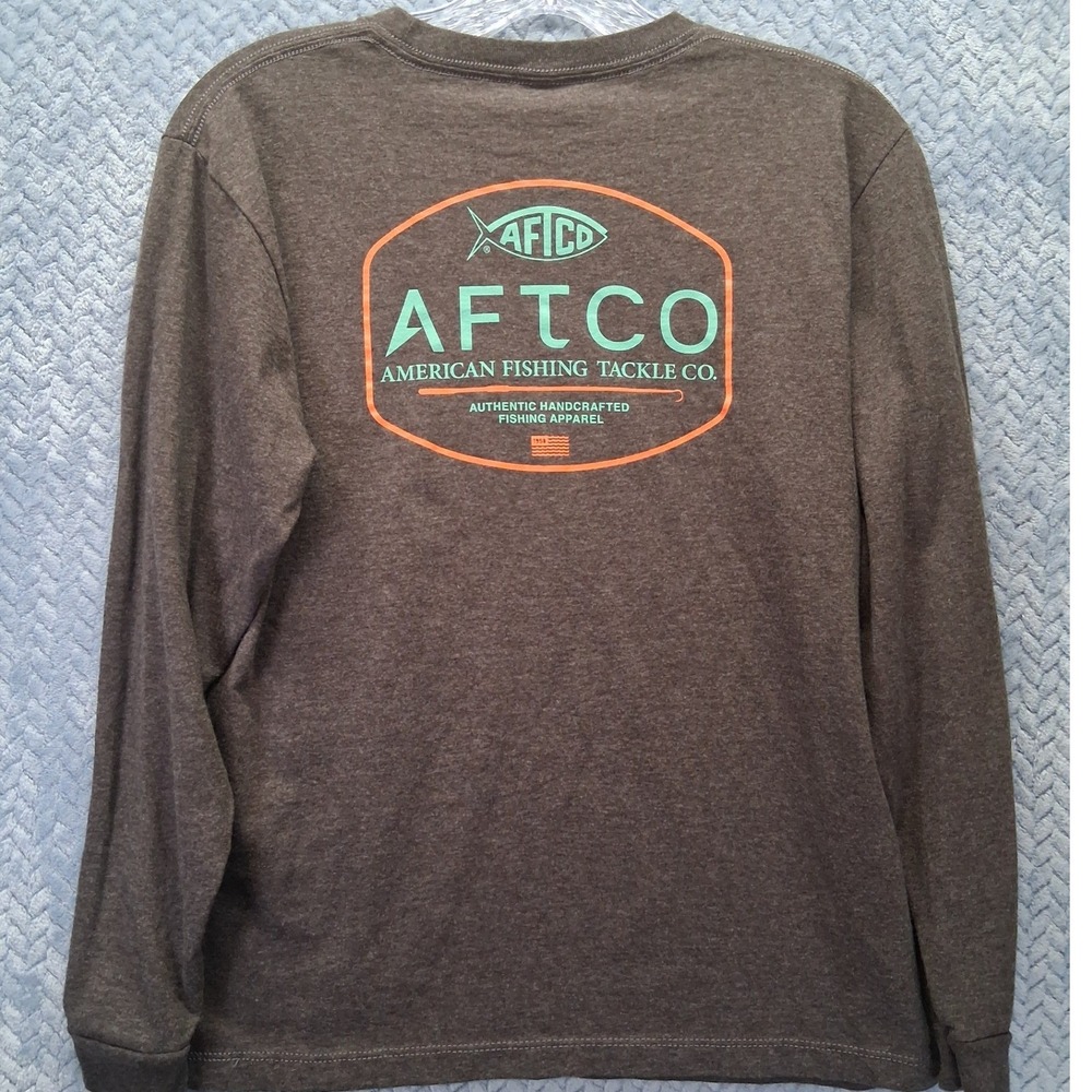 AFTCO American Fishing Tackle Co Mens Large Long Sleeve Graphic T-Shirt Gray